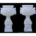 Cup Shape White Marble Planter For Garden Decoration with angel sculpture